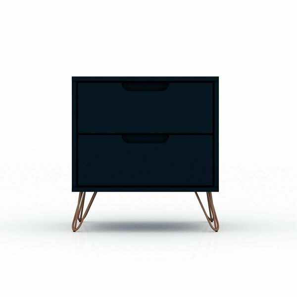 Designed To Furnish Rockefeller 2.0 Nightstand with 2-Drawer in Tatiana Midnight Blue, 21.65 x 20.08 x 17.62 in. DE2616283